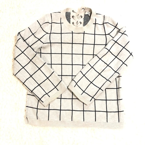 Madewell sweater windowpane lace back women’s size S - Picture 3 of 7
